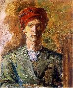 Zygmunt Waliszewski Self-portrait in red headwear oil on canvas